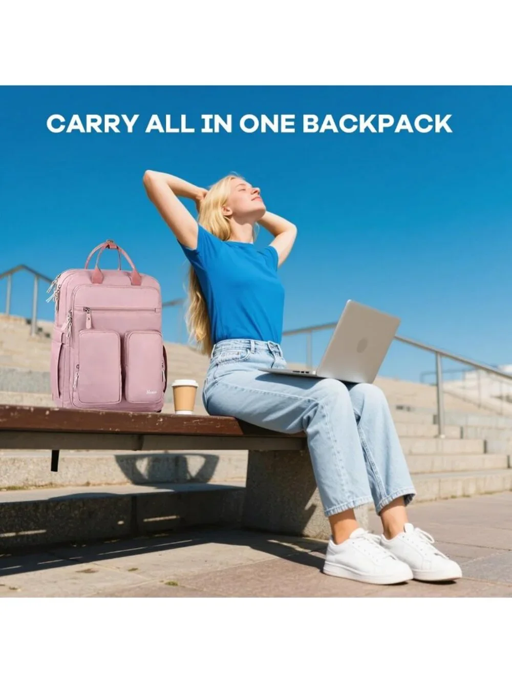 Stylish Pink College Laptop Backpack for Women, Fits 15.6